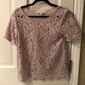 Loft pink lace top/blouse. Previously worn. Size small petites